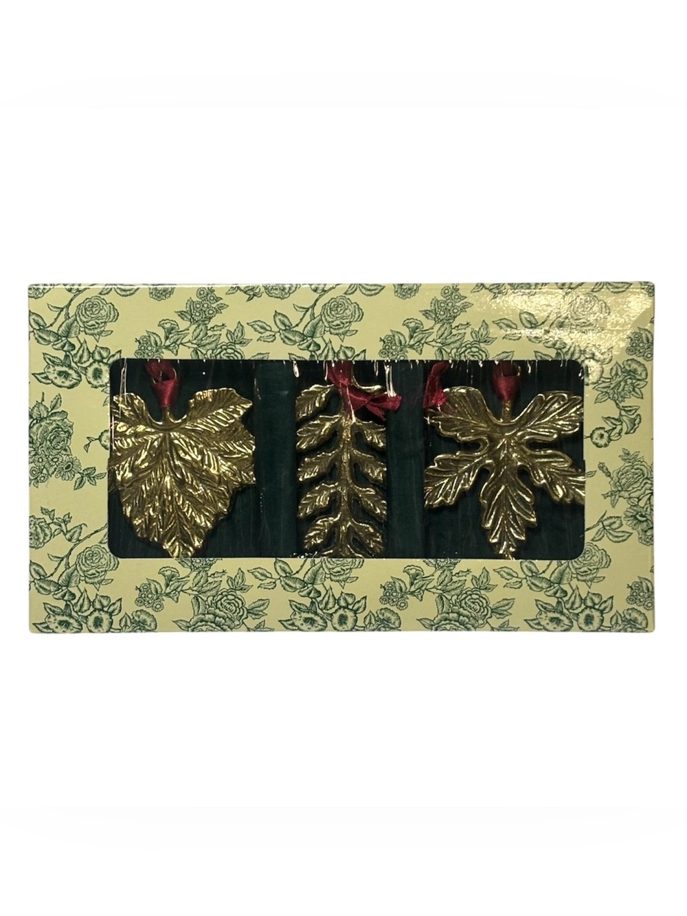 VTG The Bombay Company Gold Brass Leaf Ornaments Set of 3 in Original Box